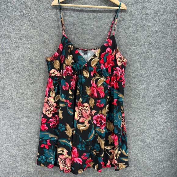 New SheIn Night Gown Women 22 Plus Black Floral V-Neck Sleeveless Sleepwear - Picture 1 of 8